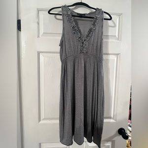 BANANA REPUBLIC Navy Blue Striped Ruffle Dress stretch Sz S